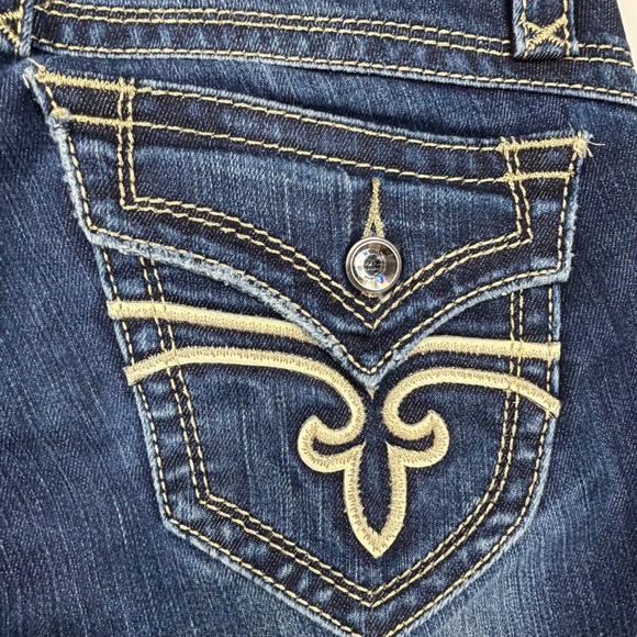 Rock Revival Womens Sz 28 Gwen Straight Jeans Blue Gold Stitching Bling Pockets - Picture 10 of 12